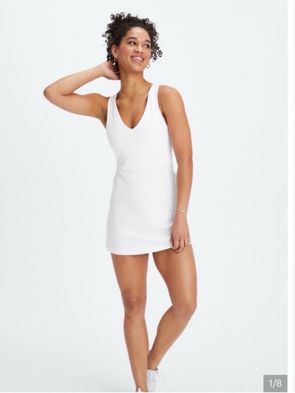 Fabletics Cream Racerback V-Neck Mini Dress - Picture 2 of 8